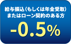 給与振込（もしくは年金受取）またはローン契約のある方 -0.5%
